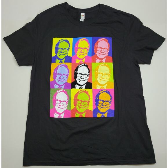 Warren Buffet Andy Warhol 2020 Berkshire Hathaway Black Large T-Shirt Investor - Picture 1 of 4